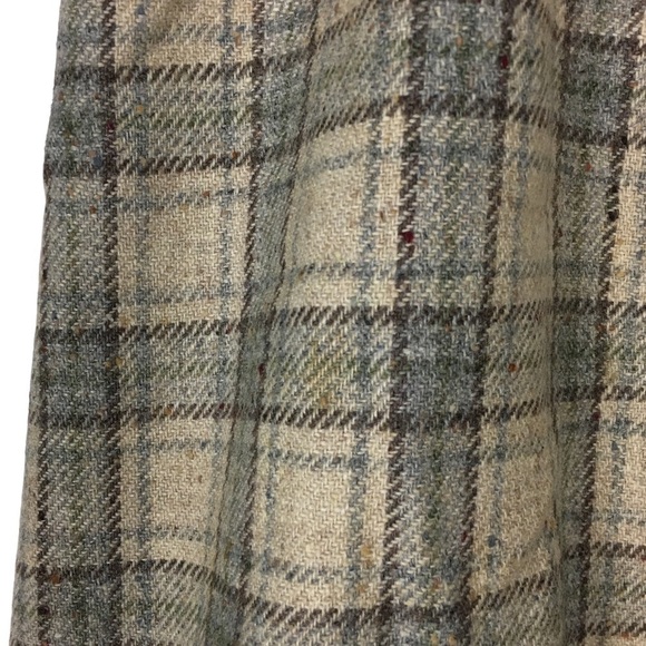 VINTAGE Midi Skirt Wool Plaid Lady Thomson Neutral Minimalist Tartan Size 10 - Picture 14 of 16